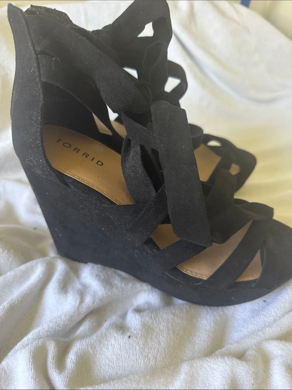 torrid Black Suede Lace-Up Wedge Sandals